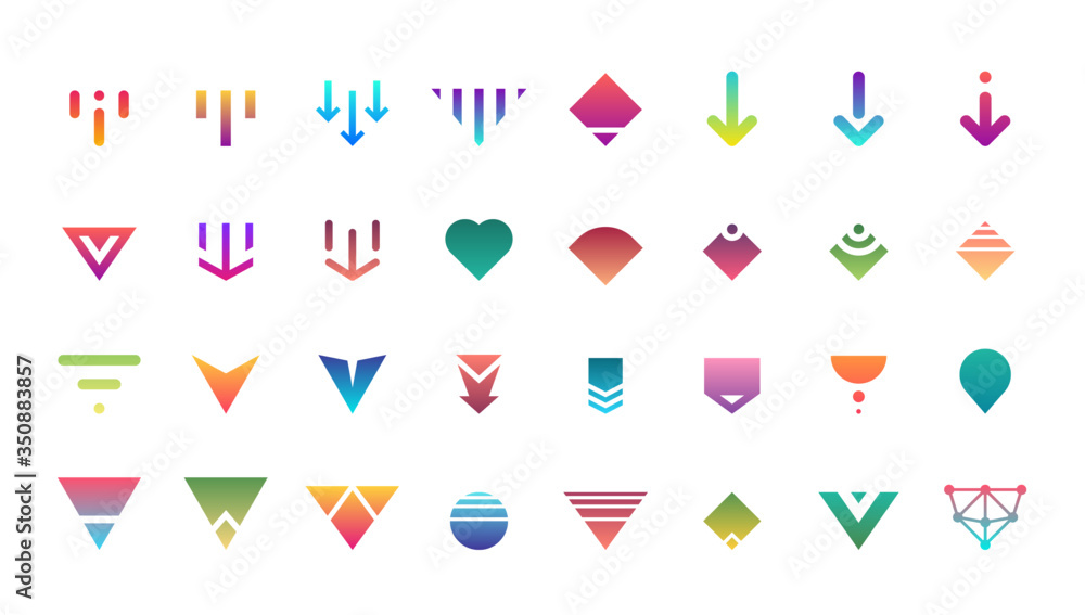 Poster swipe top down download icon scroll colored pictogram set isolated for blogger web ui ux design. vec