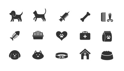 pet care icon set flat design