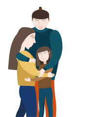 Dad mom and baby hug each other