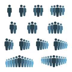 people group icon set, working group team with leader, teambuilding signs