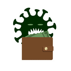 Coronavirus eats money from purse. The economic crisis and the fall of markets due to the outbreak of the coronavirus