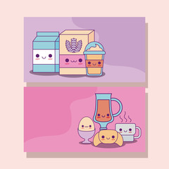 Kawaii food labels cards vector design