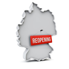 Germany map with red reopening sign after quarantine. 3D Rendering