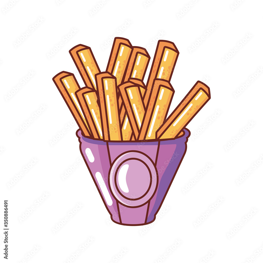 Sticker french fries on white background