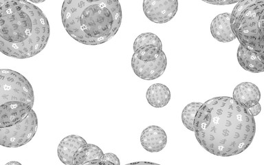 Bitcoin economic financial bubble. crypto currency 3D illustration. Business concept. Silver bubbles on white background. Bit, Coin, mining concept