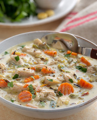 Bowl of Creamy Chicken and Rice Soup