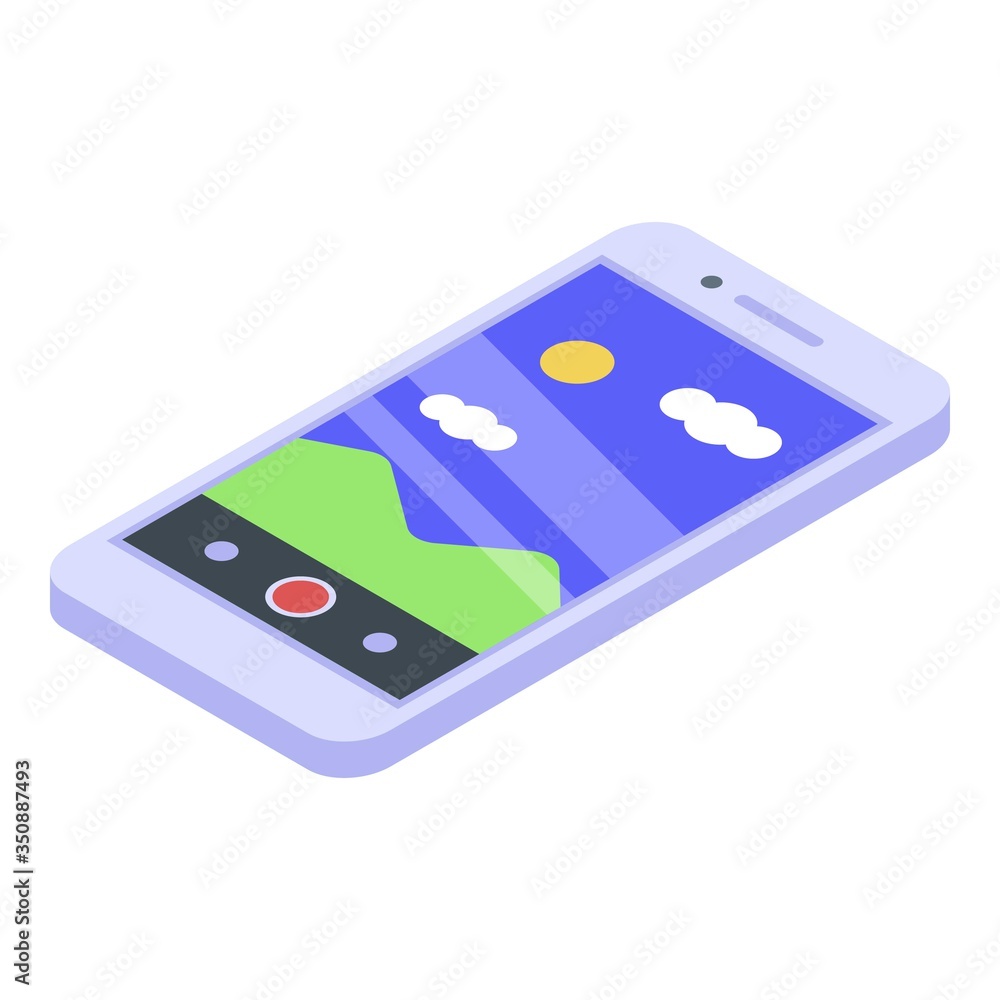 Poster camera smartphone icon. isometric of camera smartphone vector icon for web design isolated on white 