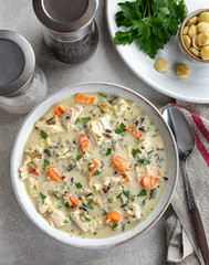 Bowl of Creamy Chicken and Rice Soup