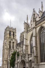 Fototapeta premium Architectural fragments of Cathedral of St. Michael and St. Gudula - Roman Catholic church on the Treurenberg Hill in Brussels, Belgium.