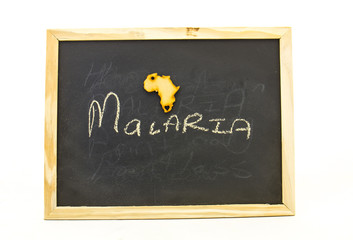 The term malaria and the shape of Africa and the text word Africa isolated on a clear background image with copy space in horizontal format