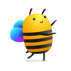 Obraz premium Dancing cartoon bee illustration. Blue wings, bee, dance. Cartoon concept. illustration can be used for topics like kids, cartoons, advertisement