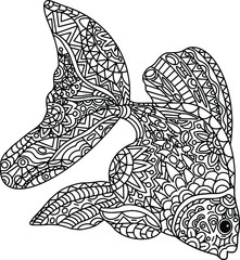 Fototapeta premium Vector illustration of a gold fish. Antistress coloring page, black outline.