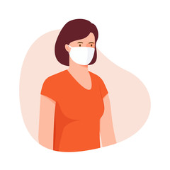 Woman wearing medical mask. avatar vector illustration