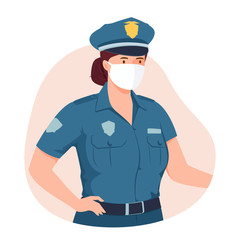 Police women officer wearing medical mask. women potrait avatar. Profession and protection, crime investigation. Vector character illustration