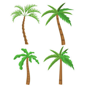 Tropical palm trees. Exotic palm trees concept for summer banners and game.  beach palms and retro california greenery. Miami trees