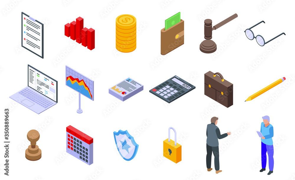Poster audit icons set. isometric set of audit vector icons for web design isolated on white background