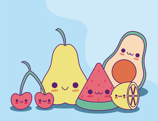 Kawaii fruits cartoons vector design