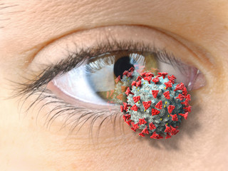 Virus, Coronavirus attacking human eye, Covid-19 pandemic