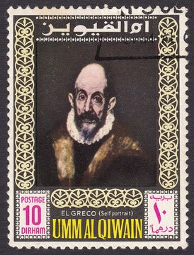 Self portrait of the artist El Greco (1541-1614). Spanish painter, sculptor and architect, stamp Umm al-Quwain 1967