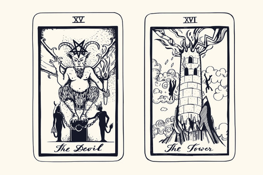  Tarot card deck.  Major arcana set part  . Vector hand drawn engraved style. Occult and alchemy symbolism. 