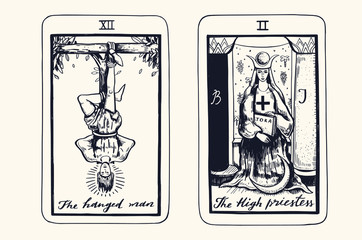 Tarot card deck.  Major arcana set part  . Vector hand drawn engraved style. Occult and alchemy symbolism. 