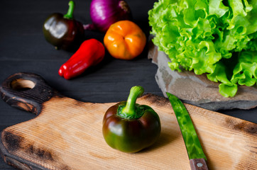Vegetarian concept. Vegetable set on the kitchen table for cooking