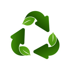 Green leaf recycle symbol isolated on white background. Recycled arrow sign. Recycled materials symbol. Vector illustration