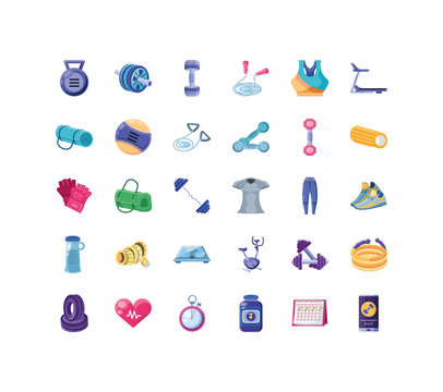 set of icons fitness on white background