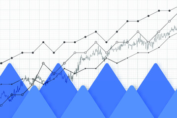 Economy background, trend growth graph chart, vector illustration. Financial profit data, company profit, accounting economic concept. Trend rise lines, columns, market economy information background.