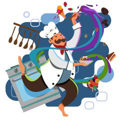 chef cooking food. re.staurant or fast food. prepare meal. vector and illustration.