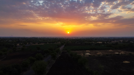 Sunset / sunrise with clouds, Panoramic view of a cloudy sky at sunset