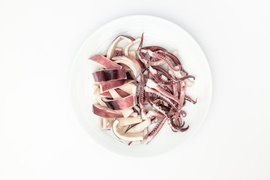 Trimmed squid on white background