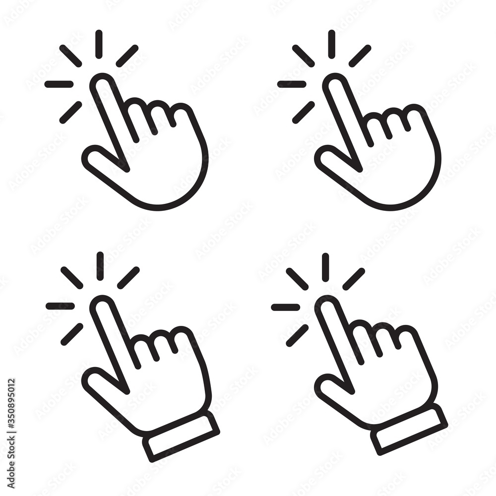Poster hand click icon set. outline press here pointer