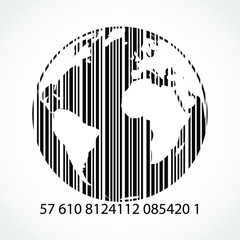 bar code world globe / black white vector illustration