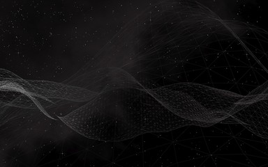 Black abstract background. Hi tech network. Cyberspace grid. Outer space. Starry outer space texture. 3D illustration