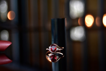 
Pink gold ring
Set with ruby ​​on top of glass