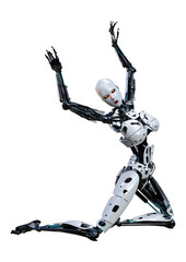 3D Rendering Female Robot on White