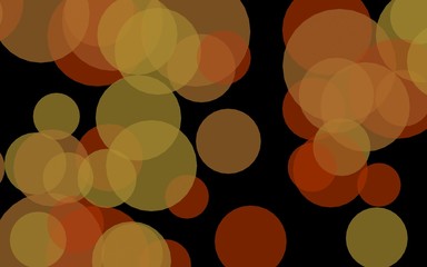 Multicolored translucent circles on a dark background. Yellow tones. 3D illustration