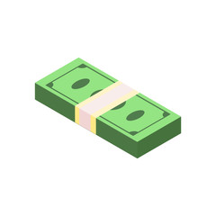 Big money concept. Stacked pile of hundred us dollar cash. Vector isometric illustration. American dollars, pack, packet. Packed dollars money. Dollars money isometric perspective design elements.