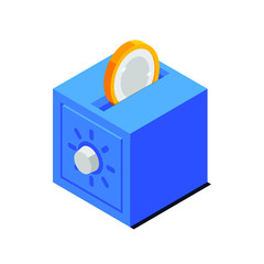 Safe icon, vector symbol in flat isometric style isolated on white background. Vault isometric. Cash protection concept. Safe box with money savings dollar coins
