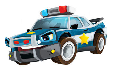 Cartoon smiling police car on white background - illustration