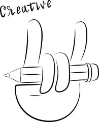 Creative, hand holds pencil. Vector isolated design elements on white background. Concept for logo, cards, print  