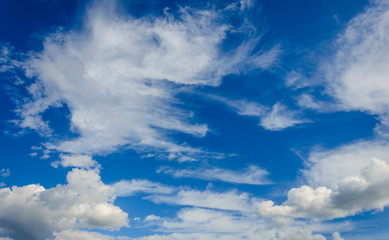Cumulus white clouds against a blue sky.