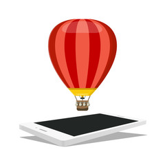 Hot Air Balloon above Mobile Phone Isolated
