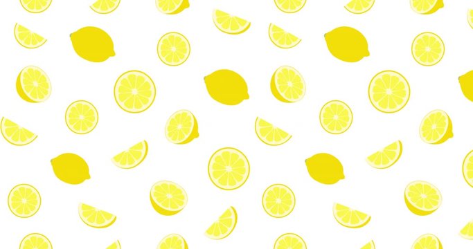 Seamless pattern lemon on a white background. Abstract lemon background. Animation 4K