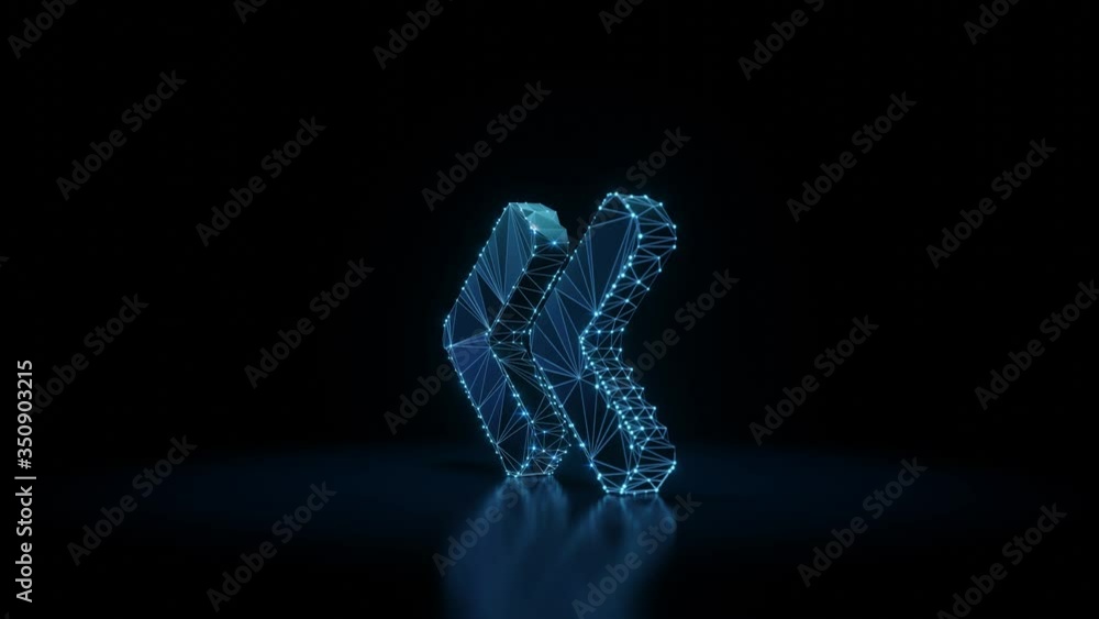 Poster 3d rendering seamless loop 4k rotation wireframe neon glowing thick symbol of angle double arrow lef