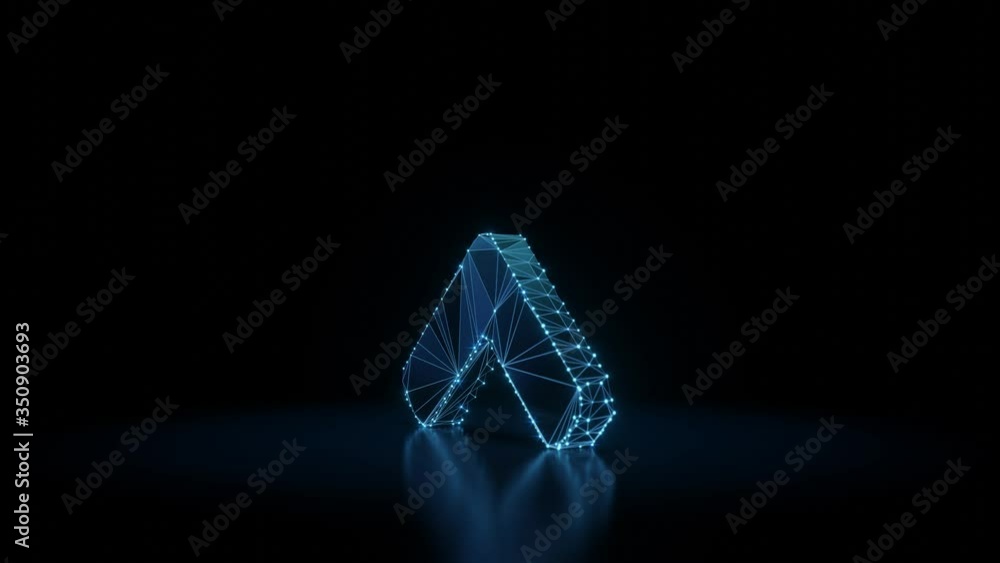 Poster 3d rendering seamless loop 4k rotation wireframe neon glowing symbol of angle arrow up with shining 
