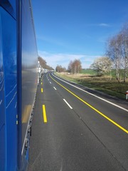 A convoy of trucks at the borders of the states of the European Union. Traffic jam during the...