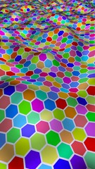 Honeycomb multi-colored. Perspective view on polygon look like honeycomb. Wavy surface. Isometric geometry. 3D illustration