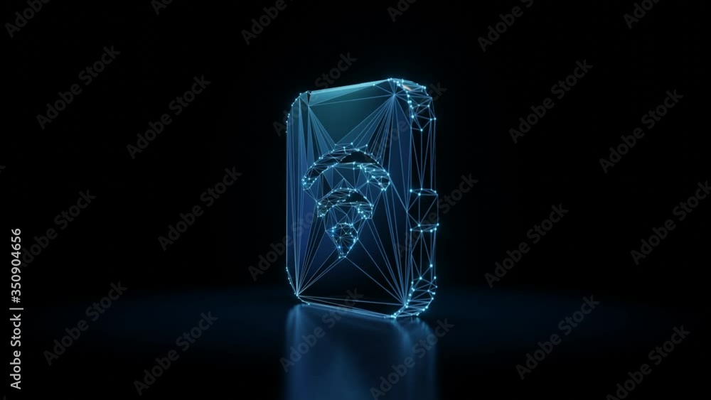 Poster 3d rendering seamless loop 4k rotation wireframe neon glowing icon of full wi-fi signal app on ios s